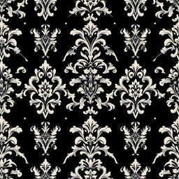 Elegant black damask pattern, intricate floral and paisley motifs, luxurious and sophisticated design, ornate and decorative elements, seamless and timeless appeal