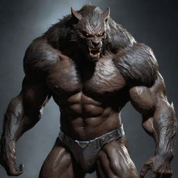 A detailed image of a formidable werewolf, adorned with a tailor-made, suited armor that matches its muscular build without restraining the beast-like movements.