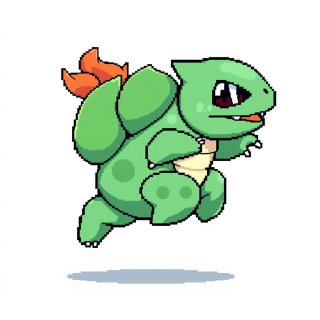 A full-body sprite of a Bulbasaur running to the right