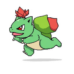 A full-body sprite of a Bulbasaur running to the right