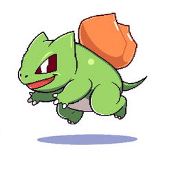 A full-body sprite of a Bulbasaur running to the right on all four legs