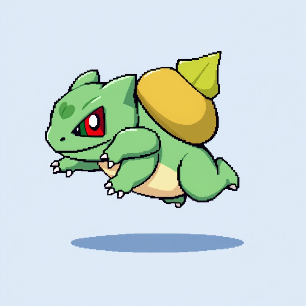 A full-body sprite of a Bulbasaur running to the right on all four legs