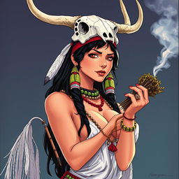 1980s anime style depiction of a sexy Native American shaman