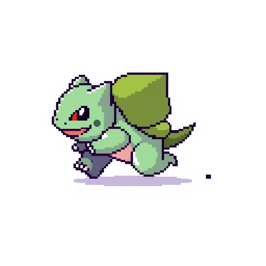 A 16x16 pixel art sprite of Bulbasaur running to the right