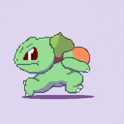 A 16x16 pixel art sprite of Bulbasaur running to the right