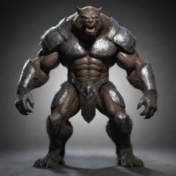 Enlarge the heavy, metal armor worn by the werewolf. The armor now looks even bulkier and more formidable, being perfectly fitted to the werewolf's increased dimensions and muscularity.