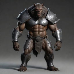 Enlarge the heavy, metal armor worn by the werewolf. The armor now looks even bulkier and more formidable, being perfectly fitted to the werewolf's increased dimensions and muscularity.