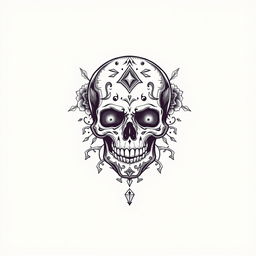 A detailed and intricate skull design for a T-shirt, capturing a gothic and artistic vibe