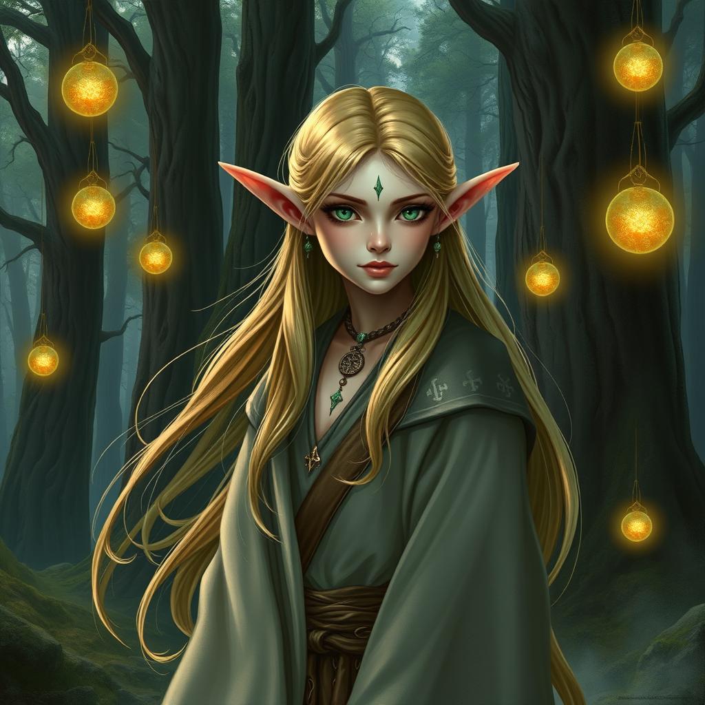 A majestic Eladrin elf from Dungeons & Dragons, featuring ethereal beauty and pointed ears