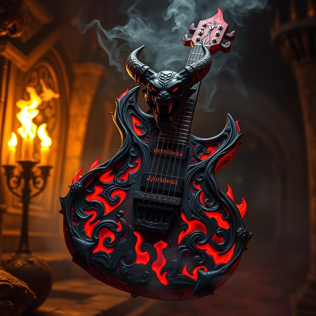 A diabolically enchanting demonic guitar, perfect for a Dungeons & Dragons setting