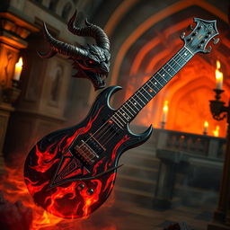 A diabolically enchanting demonic guitar, perfect for a Dungeons & Dragons setting