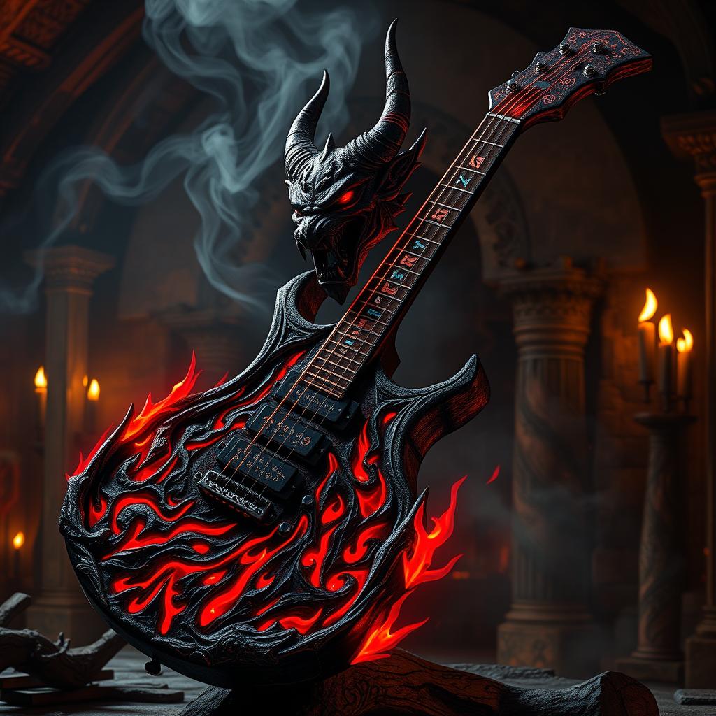 A diabolically enchanting demonic guitar, perfect for a Dungeons & Dragons setting