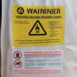 A detailed image of a plastic bag with clear hazard warning symbols and texts commonly associated with dangerous substances