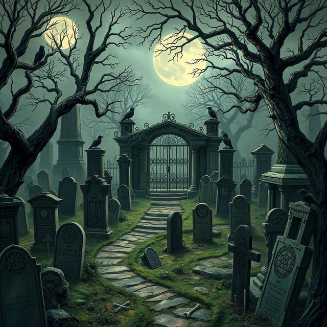 A detailed and atmospheric graveyard map designed for a Dungeons & Dragons adventure