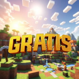 Animated YouTube thumbnail featuring an exciting Minecraft world with vibrant, blocky landscapes