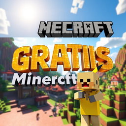 Animated YouTube thumbnail featuring an exciting Minecraft world with vibrant, blocky landscapes