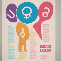 Create a visually striking and informative poster about Gender, Sex, and Sexuality. The design should be inclusive and respectful, promoting understanding and equality.