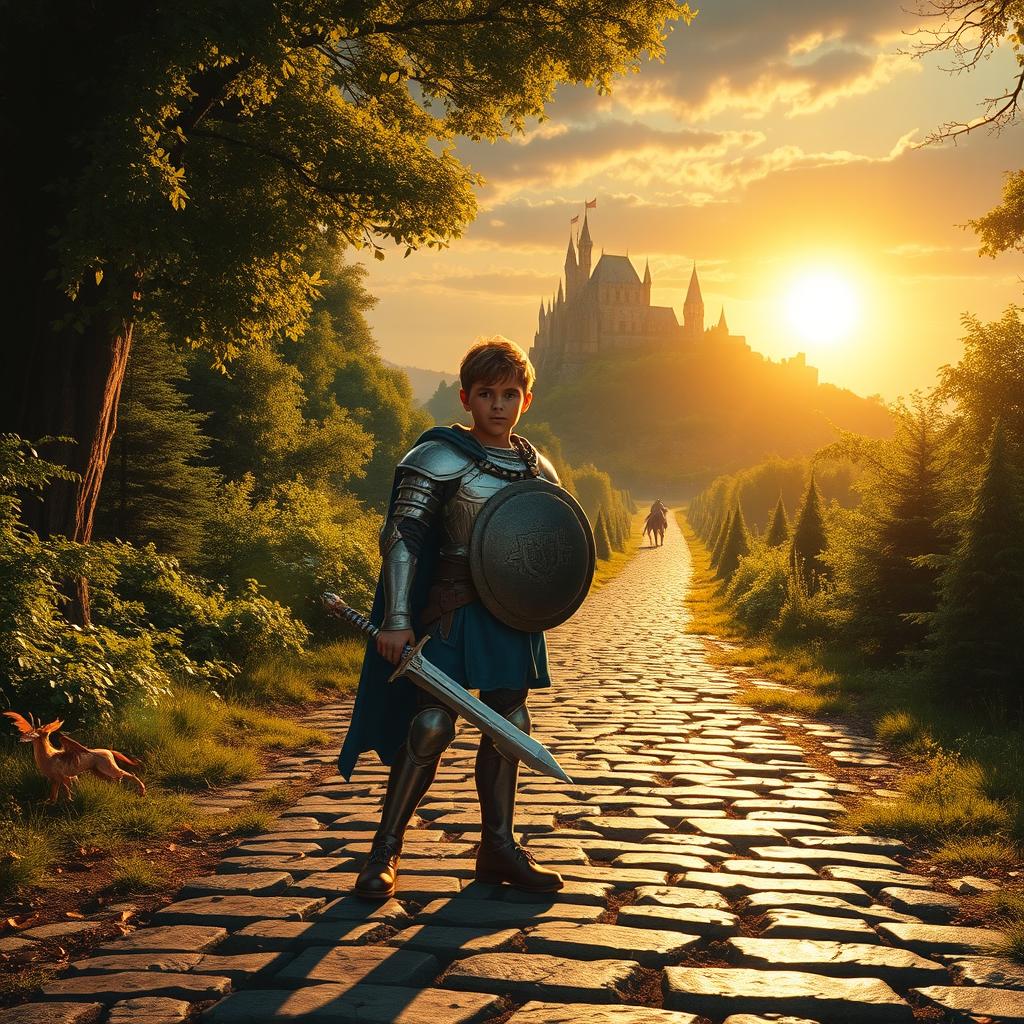 An enchanting medieval adventure featuring a young apprentice paladin on a quest