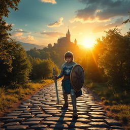 An enchanting medieval adventure featuring a young apprentice paladin on a quest