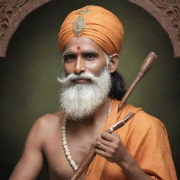 Alter the image of Narad Muni, shaving off his beard and facial hair and rejuvenating his looks. He appears as a young, divine sage, still carrying the veena and maintaining his aura of divine wisdom.