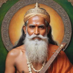 Alter the image of Narad Muni, shaving off his beard and facial hair and rejuvenating his looks. He appears as a young, divine sage, still carrying the veena and maintaining his aura of divine wisdom.