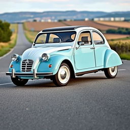 A modern reinterpretation of the classic Citroën 2CV, combining vintage design elements with futuristic features