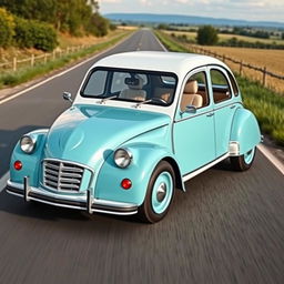 A modern reinterpretation of the classic Citroën 2CV, combining vintage design elements with futuristic features