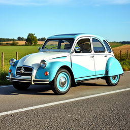 A modern reinterpretation of the classic Citroën 2CV, combining vintage design elements with futuristic features