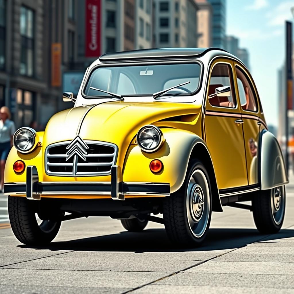 A modern reinterpretation of the classic Citroën 2CV, blending iconic vintage design elements with a contemporary twist