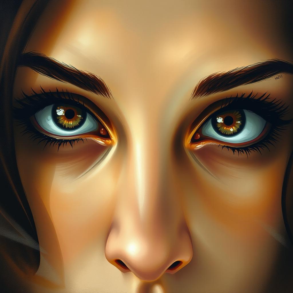 Portrait of two expressive female eyes, captivating and mysterious, with intricate details and a deep gaze