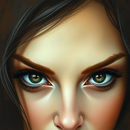 Portrait of two expressive female eyes, captivating and mysterious, with intricate details and a deep gaze