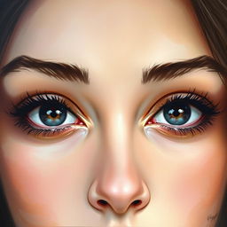 Portrait of two expressive female eyes, captivating and mysterious, with intricate details and a deep gaze