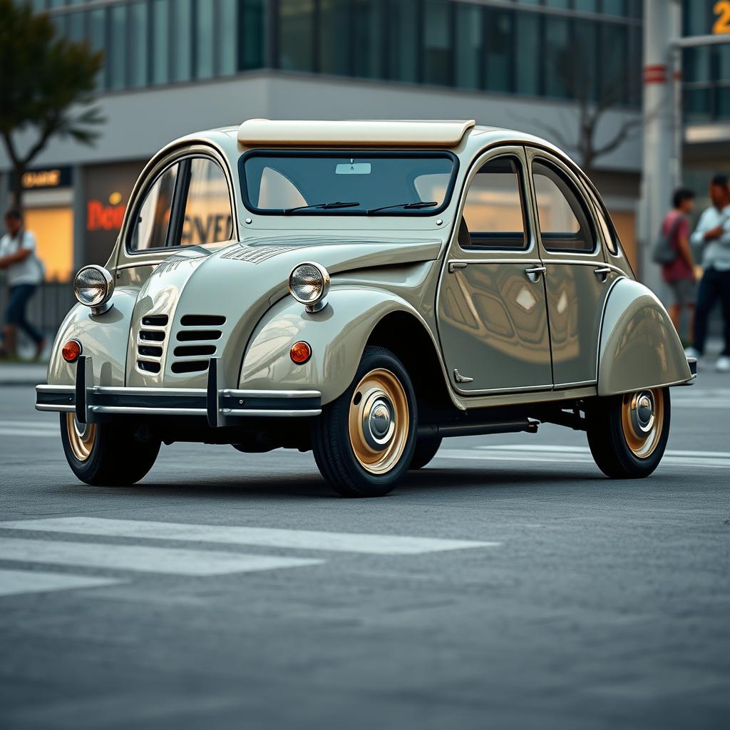 A modernized version of the classic Citroen 2CV, showcasing a perfect blend of nostalgic charm and modern automotive technology