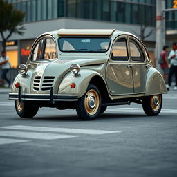 A modernized version of the classic Citroen 2CV, showcasing a perfect blend of nostalgic charm and modern automotive technology