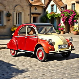 A classic Citroen 2CV captured in a stunning two-tone color scheme