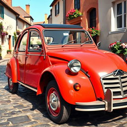 A classic Citroen 2CV captured in a stunning two-tone color scheme