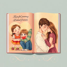 A heartfelt book cover illustration capturing the beautiful journey of love between two childhood friends