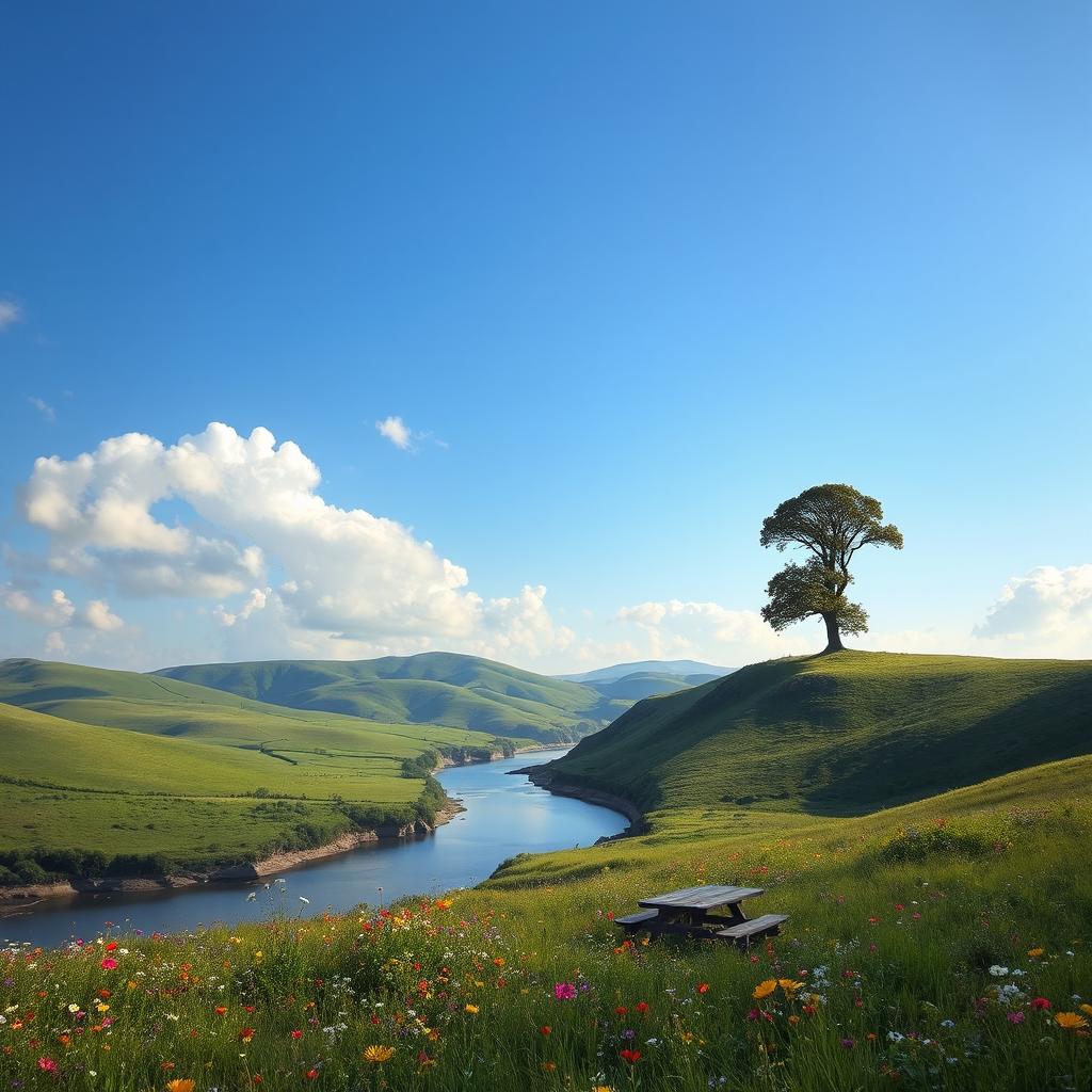 A serene and picturesque landscape capturing the essence of a peaceful afternoon