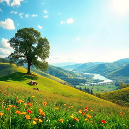 A serene and picturesque landscape capturing the essence of a peaceful afternoon