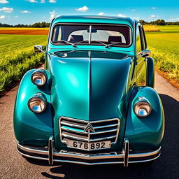 A beautifully restored and modernized Citroen 2CV, blending classic vintage elements with contemporary modifications