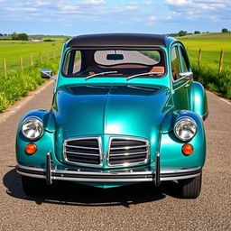 A beautifully restored and modernized Citroen 2CV, blending classic vintage elements with contemporary modifications