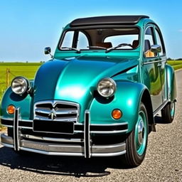 A beautifully restored and modernized Citroen 2CV, blending classic vintage elements with contemporary modifications