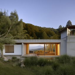 Avant-garde house, architecturally inspired by Toyo Ito, overlooking a scenic backdrop