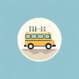 Design a podcast logo featuring a school bus filled with children, positioned on a map that depicts the different empires of Mesopotamia. The logo should prominently display the phrase 'Trip through Mesopotamia'.