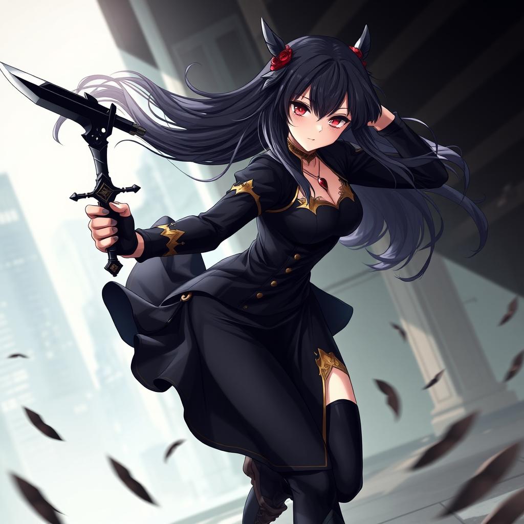 Yor Forger, a character from "Spy x Family," depicted in a dynamic action pose