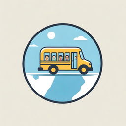 Design a podcast logo featuring a school bus filled with children, positioned on a map that depicts the different empires of Mesopotamia. The logo should prominently display the phrase 'Trip through Mesopotamia'.