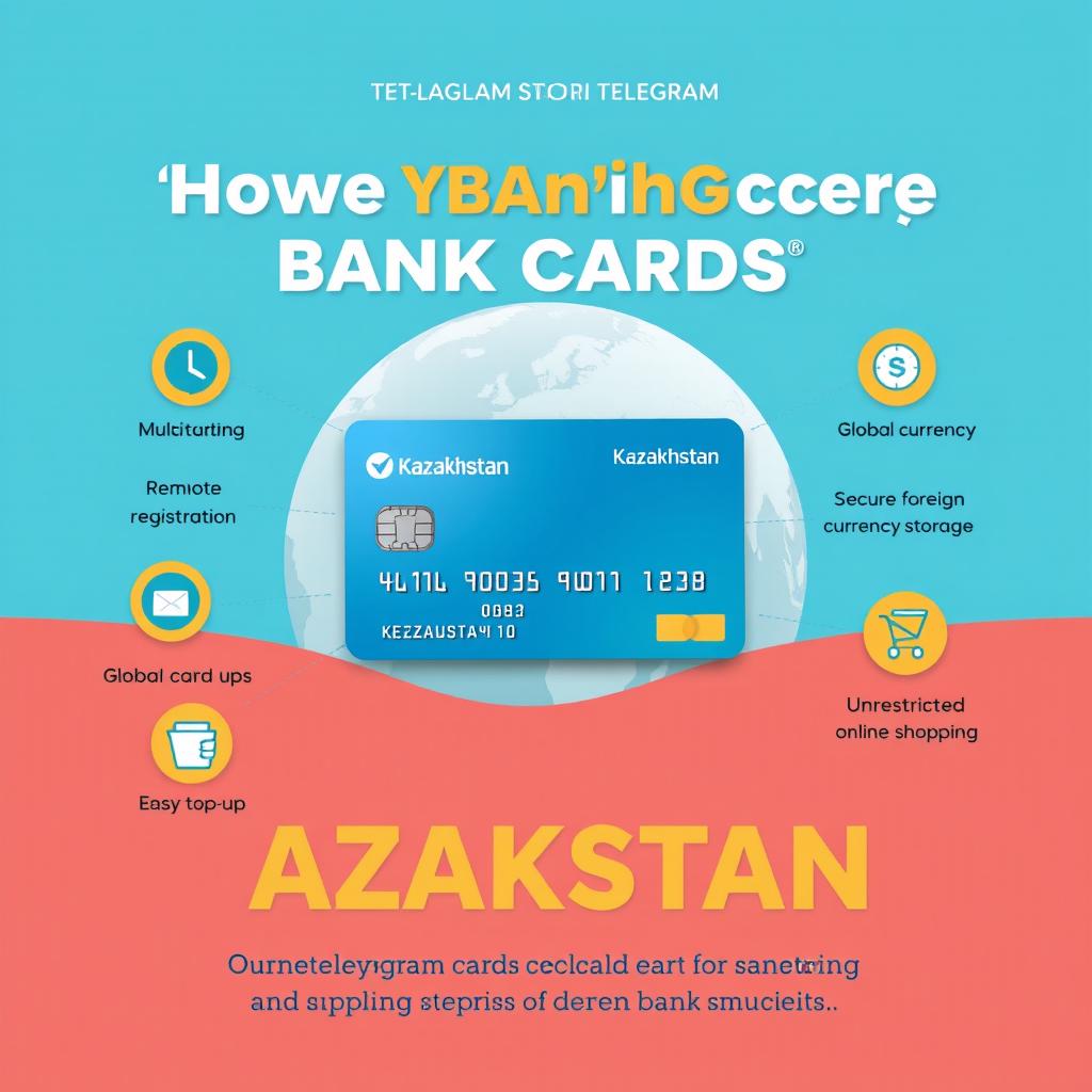 A promotional poster for Telegram stories highlighting the benefits of using a Kazakhstani bank card service