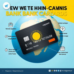 A promotional poster for Telegram stories highlighting the benefits of using a Kazakhstani bank card service