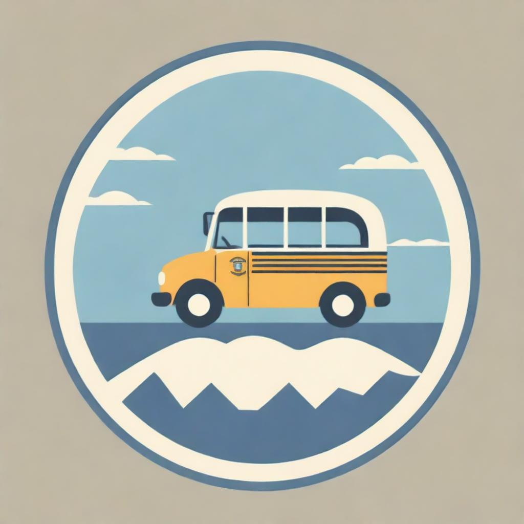 Design a podcast logo featuring a school bus journeying atop an vintage-style map. The phrase 'TRIP THROUGH MESOPOTAMIA' should be prominently written on the school bus.