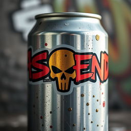 A close-up photoshoot of a soda can featuring graffiti with the word "ASCEND" in bold, dynamic lettering on the surface